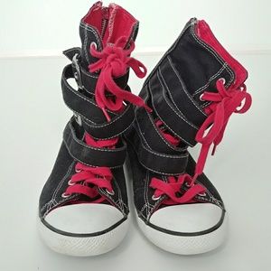 Converse Red and Black High Tops With Buckles